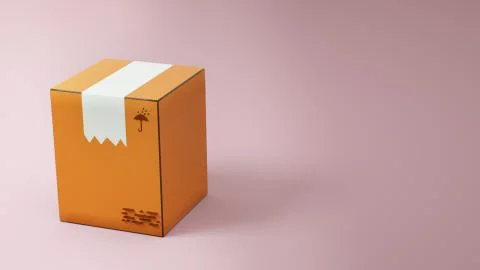 Close up of brown box stands on a light purple background. Concept of deliver Stock Illustration