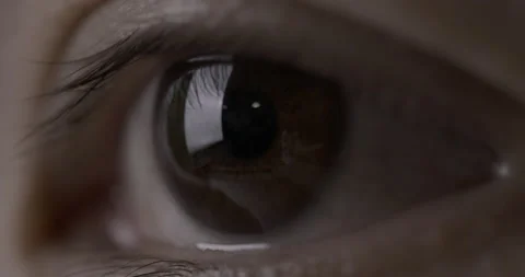 Close-up brown eye is opening and watching laptop. Stock Footage 140256080