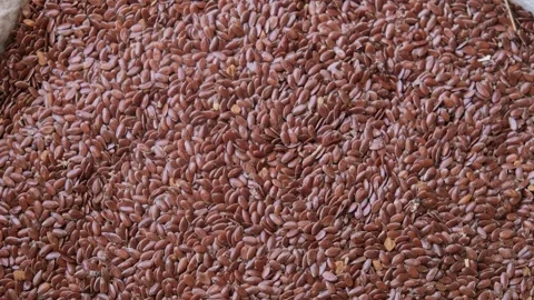 Close Up of Brown Flax Seeds in Sack 動画素材 331621171