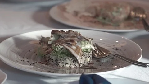 Close-up of brownies in a plate. served table before the holiday. snacks prepare Stock Footage 123541443