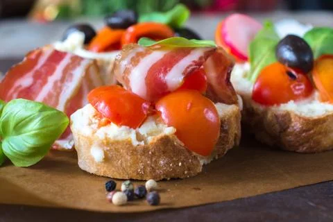 Close up to bruschetta Stockfoto's