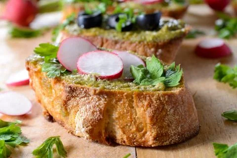 Close up to bruschetta Stock Photos