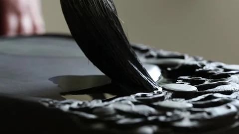 Close up of brush in the ink Stock Footage 161914773