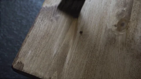 Close-up brush which is applied to the decorative coating on the tree 库存影片 119392335