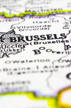 Close up of brussels on map, beligium Stock Photos