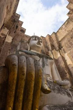 Close up of Buddha statue inside Sri Chum temple in Sukhothai Historic Park Stock Photos