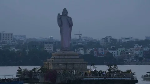 Close-up-Buddha-Statue-Sunset-India Video stock 75159582