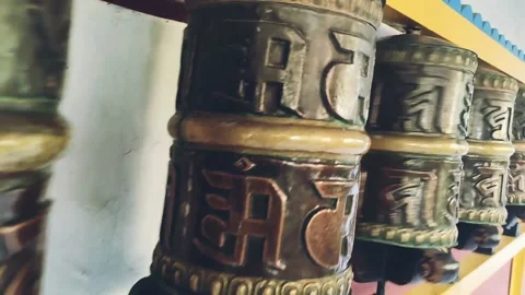 Close up of Buddhist Monastery Prayer Wheels Stock-Footage 151605472