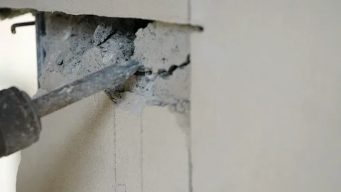 Close-up builder worker with pneumatic hammer drill equipment Stock Footage 113596550