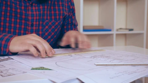 Close up builder works in the office Stock Footage 112088623