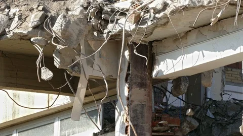 Close-up of building demolition. Stock Footage 73237093
