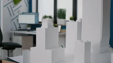 Close up of building model and maquette to design construction plan on desk Vídeos de archivo 166422635