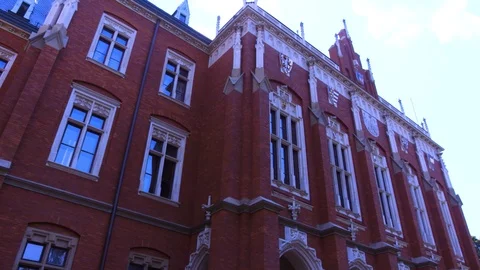 Close up of buliding with red brick facade Stock Footage 125248444