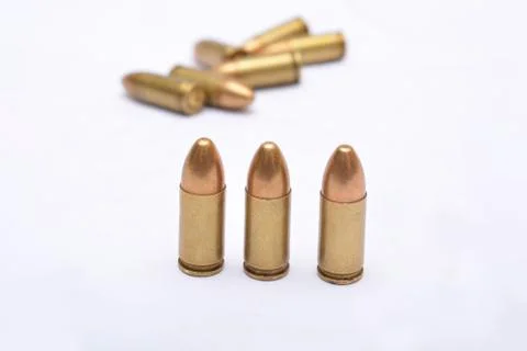 Close up of Bullets on white background Stock Photos
