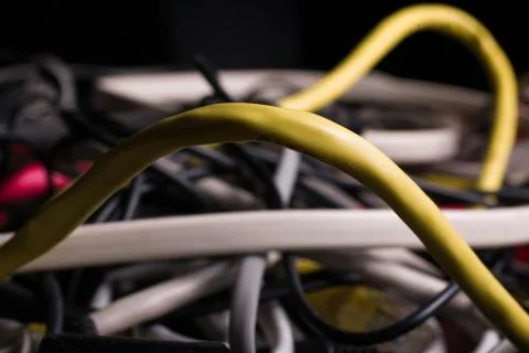 Close up of a bunch of colourful computer wires Foto stock