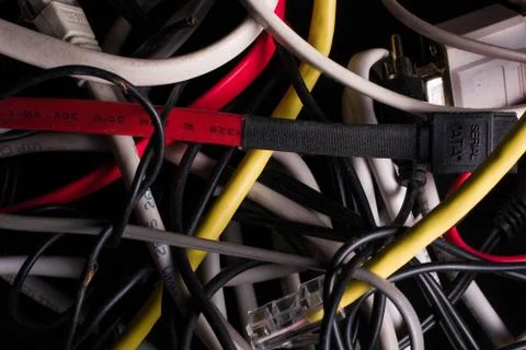 Close up of a bunch of colourful computer wires 写真素材