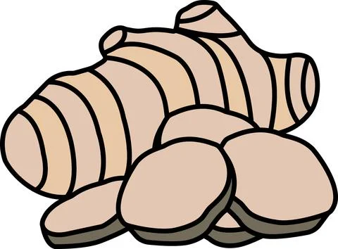 A close up of a bunch of ginger root slices Stock Illustration