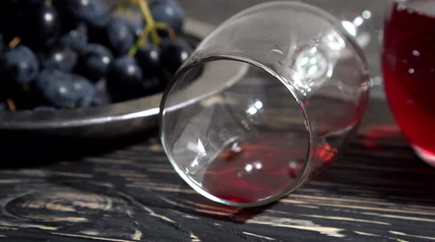 Close up bunch of Grapes , glass of red wine and bottle. Stock Footage 68788302