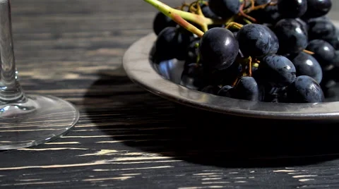 Close up bunch of Grapes , glass of red wine and bottle. Stock-Footage 68837858