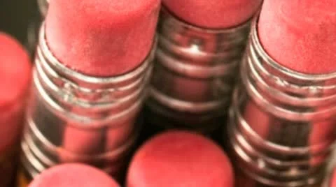 Close up of a bundle of lead pencils showing erasers Stock Footage 21304952