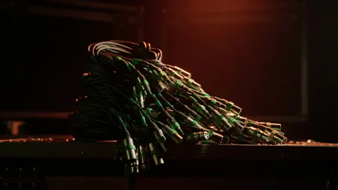 Close-up of bundles of XLR cables for switching concert sound Stock Footage 194440887
