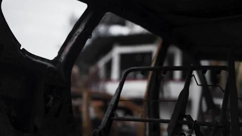 Close up of burned car frame and chassis Stock-Footage 345860442