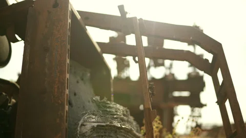 Close-Up of Burned Tractor Radiator Rusting in Junkyard Stock Footage 305311879