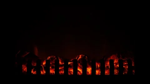 Close-up of burning artificial fire, electric fireplace with fake flame Stock Footage 289456025