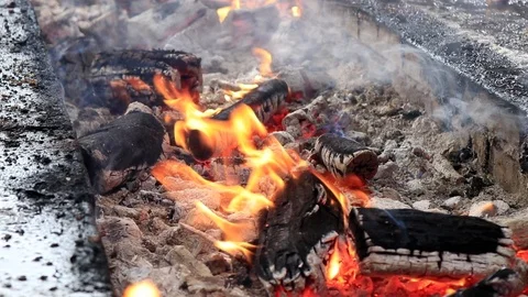 Close up on burning brazier Stock Footage 96033741