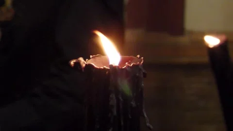 Close Up of Burning Candle During Semana Santa in Seville Stock Footage 335942536