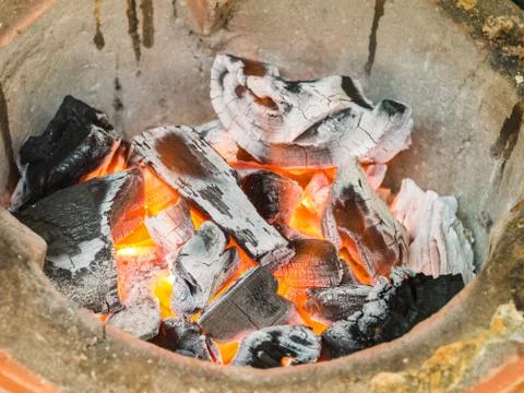 Close up burning charcoal Stock Photos
