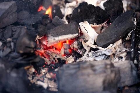 Close-up of burning charcoal. Stock Photos