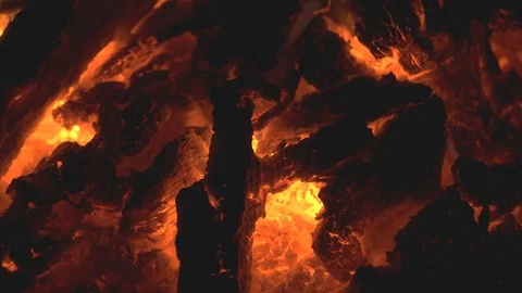 Close-up burning coal in a fire. camping. rural life Video stock 106148081