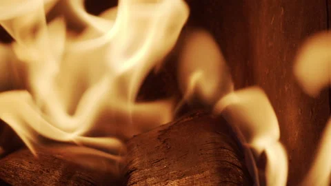 Close-up of a burning fire in a fireplace. Slowmotion 120 fps Stock Footage 145202130