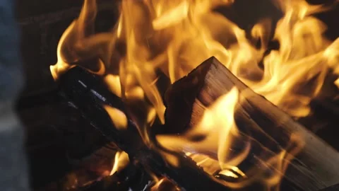 Close up. Burning Fire In The Fireplace. Wood And Embers In The Fireplace. Stock Footage 131023375