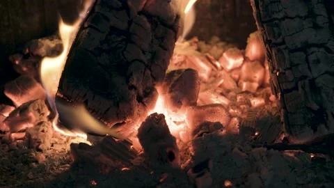 Close Up Burning Fire, Firewood Coal In Fireplace, Wood And Ash 库存影片 159508109