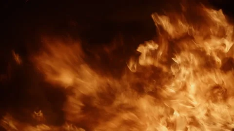 Close-up of burning fire flames on black. Fireplace, fire explosion blasts Video stock 138407472