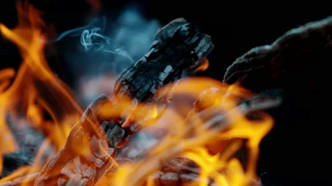 Close-up of burning fire, flames burning on black background Stock Footage 140561365
