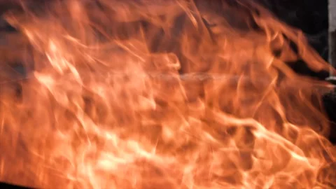 Close-up of burning fire flames. Fireplace, fire explosion blasts Stock Footage 160034338