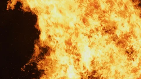 Close up on Burning Fire Flames at Night in slow motion - 6k Stock Footage 98346424