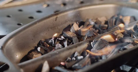 Close up of burning fire in kitchen, grill. Stock Footage 149114654