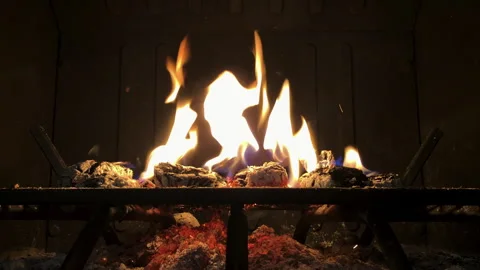 Close-Up of Burning Fireplace Stockbeeldmateriaal 309475443