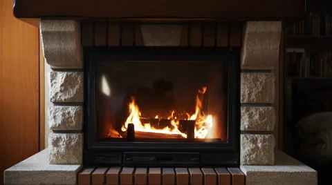 Close up of burning fireplace at home Stock Footage 63161494