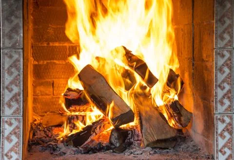 Close up of Burning fireplace Stock Photos