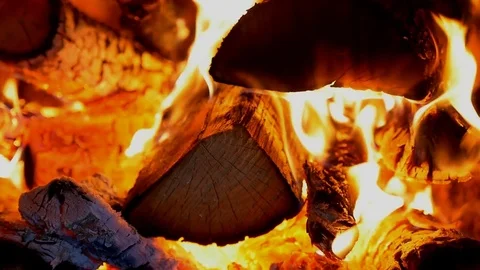 Close up of burning firewood slow motion Stock-Footage 77277016