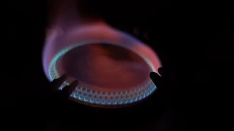 Close up of burning flame. Kitchen gas stove Video stock 109286823