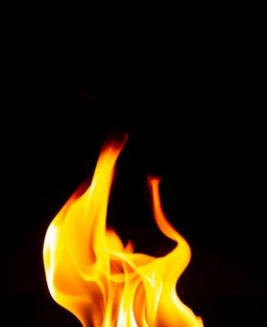 Close Up of Burning Flames on a Black Background Stock Photos