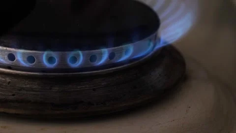 Close-up of a burning gas stove Video stock 282897980