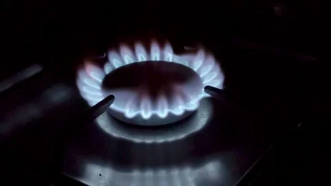 Close up of a burning gas stove Stock Footage 312008951