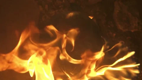 Close up of burning globe on destructed floor with a lot of rocks Stock Footage 144671858
